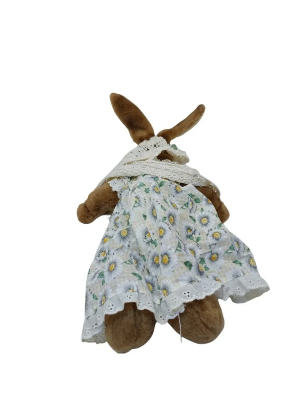 Rabbit Bunny Brown Doll Floral Hat & Dresses Necklace Farmhouse Decor Easter 15